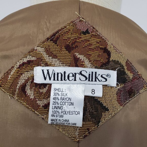 WinterSilks Autumn Rose Floral Tapestry Weave Jacquard Blazer Beige Maroon Green - Picture 8 of 9